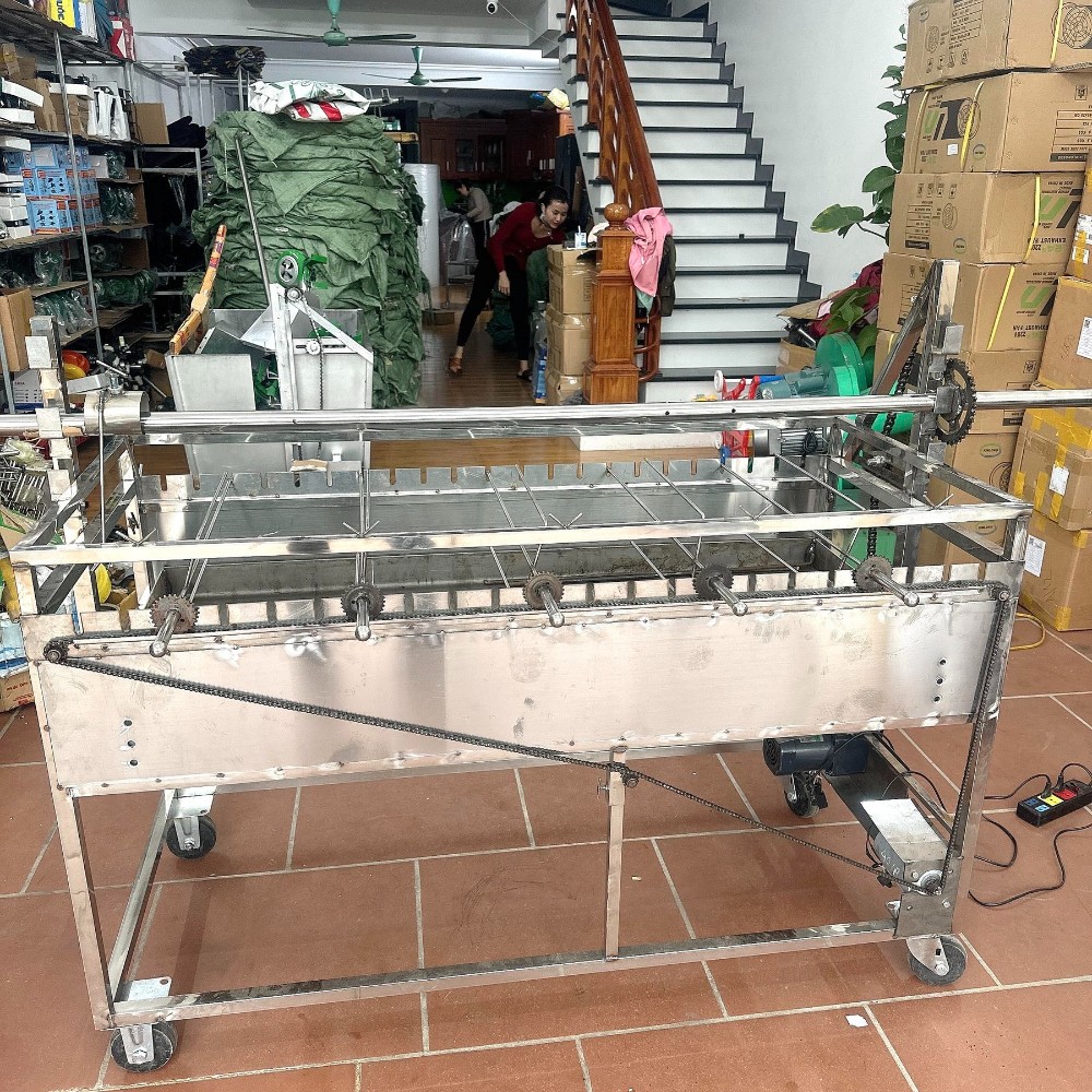 Máy Nướng Thịt, Chả, Gà, Vịt Đa Năng - Kiêm Lò Quay Lợn Tự Động 22 Xiên Inox. Tặng Kèm 22 Xiên Đơn - 5 Xiên Gà