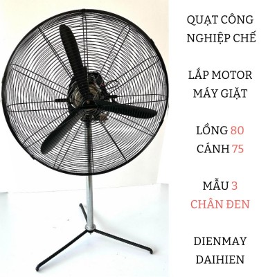 Quạt công nghiệp đường kính lồng 80 cánh 75 Lắp Từ Động Cơ Máy Giặt - Mẫu 3 Chân Đen
